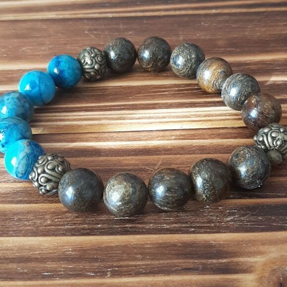 Agate & Bronzite Beaded Stretch Bracelet - Picture 2 of 5